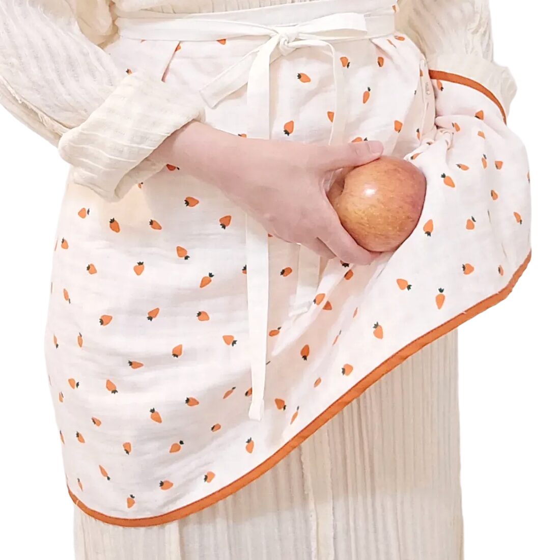레몬 당근 양면 4중 거즈 행주 허리 순면 린넨 앞치마 귀여운 홈카페, 1개, 기본/Carrot&Warm Orange(당근) 상세 이미지 1