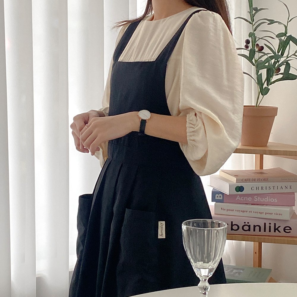 한스데이 방수 단아한 원피스 앞치마, 블랙, 1개 상세 이미지 1
