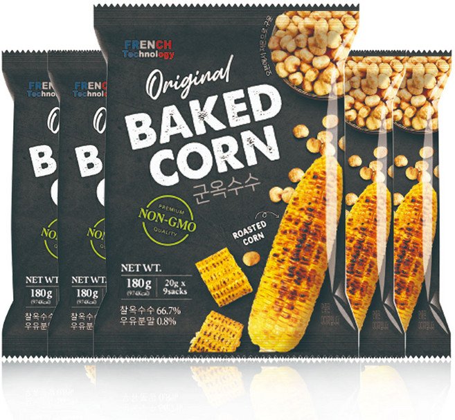 구운 옥수수 과자 찰옥수수 베이키드 콘 프로틴 10g함유 우유시즈닝 껍질제거 낱개포장 9개입, 5개, 180g할인