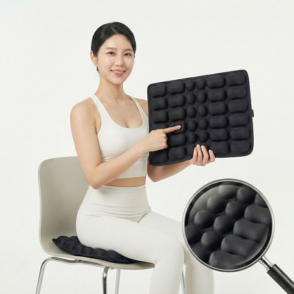 에어밸 무하중 방석 사무실 엉덩이 수험생 벌집 쿨링 무중력 시트, 블랙 1개할인 상세 이미지 2