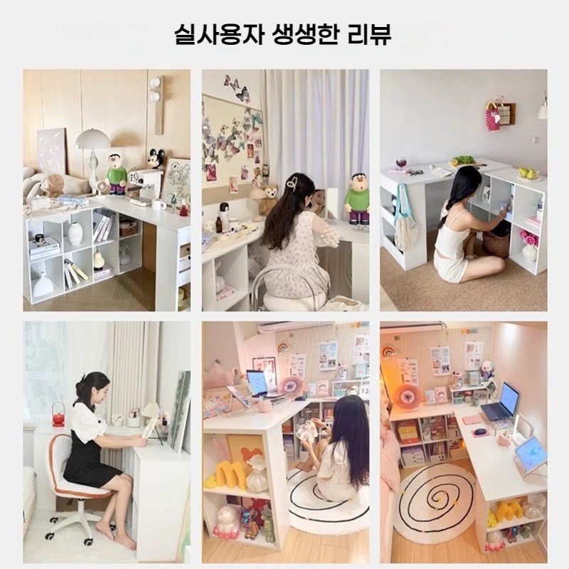 L자형 책상 수납형 책상 컴퓨터 책상 학생책상 멀티 테이블, 흰색할인 상세 이미지 2