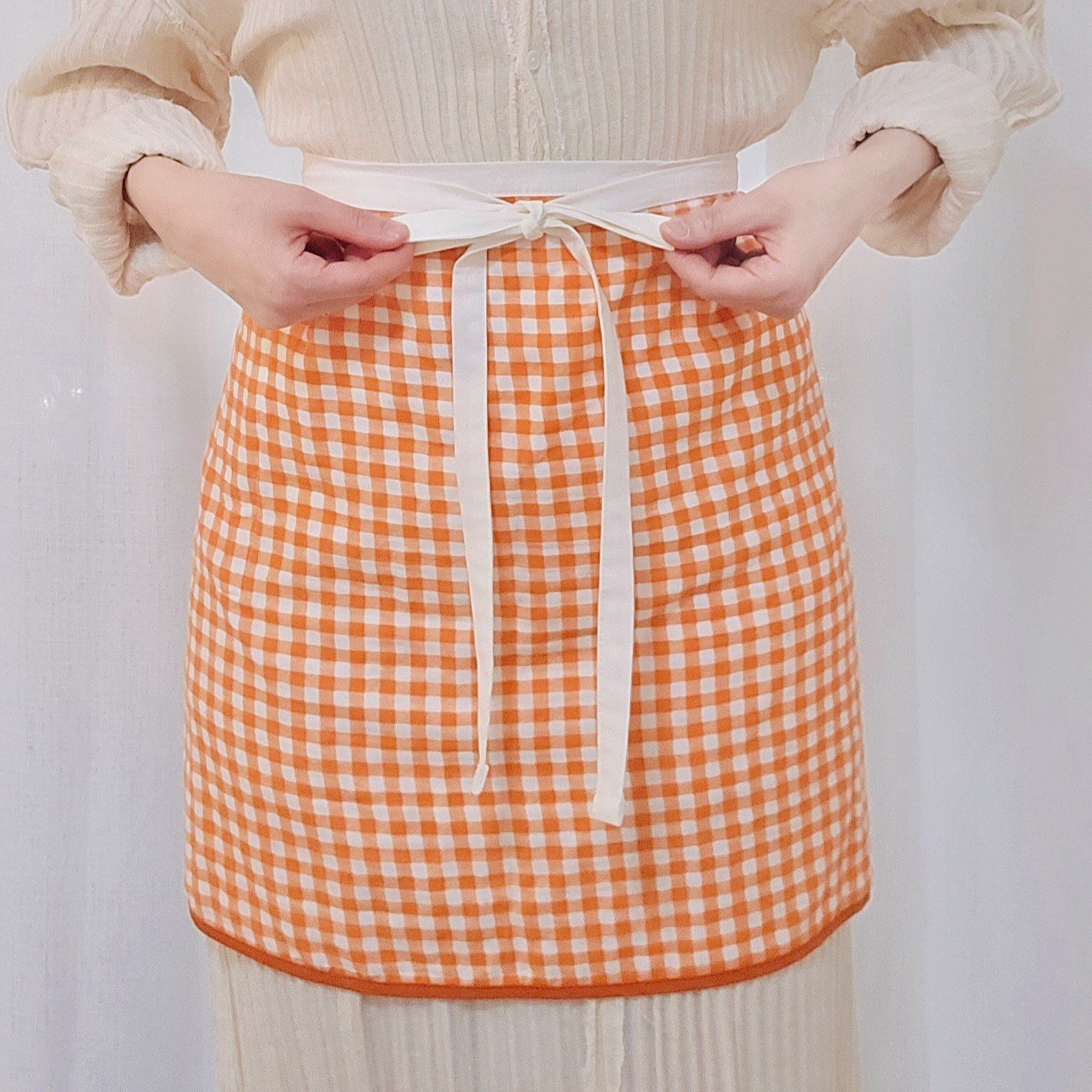 레몬 당근 양면 4중 거즈 행주 허리 순면 린넨 앞치마 귀여운 홈카페, 1개, 기본/Carrot&Warm Orange(당근) 상세 이미지 1