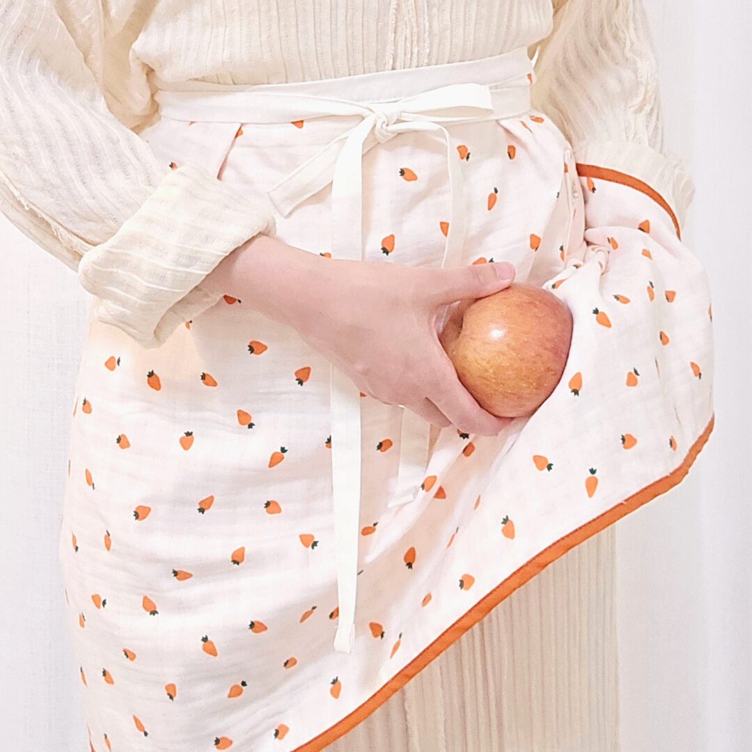 레몬 당근 양면 4중 거즈 행주 허리 순면 린넨 앞치마 귀여운 홈카페, 1개, 기본/Carrot&Warm Orange(당근) 상세 이미지 2