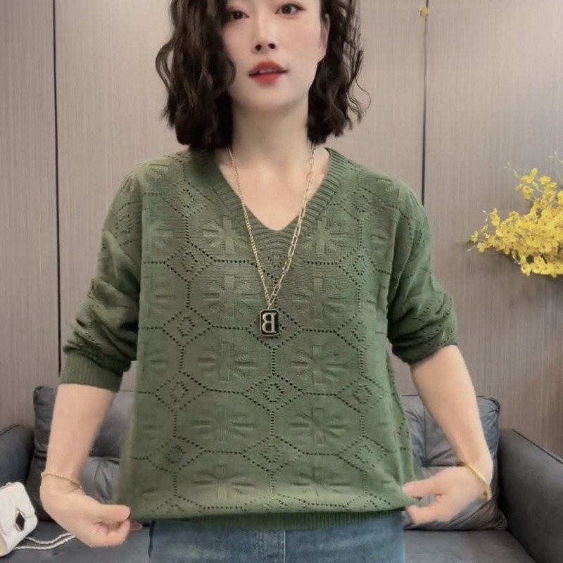 COSYEVNO 중년 엄마 긴팔 톱 가을 펀칭 트렌디 캐주얼 숏 니트 CXJzzs-0 상세 이미지 1