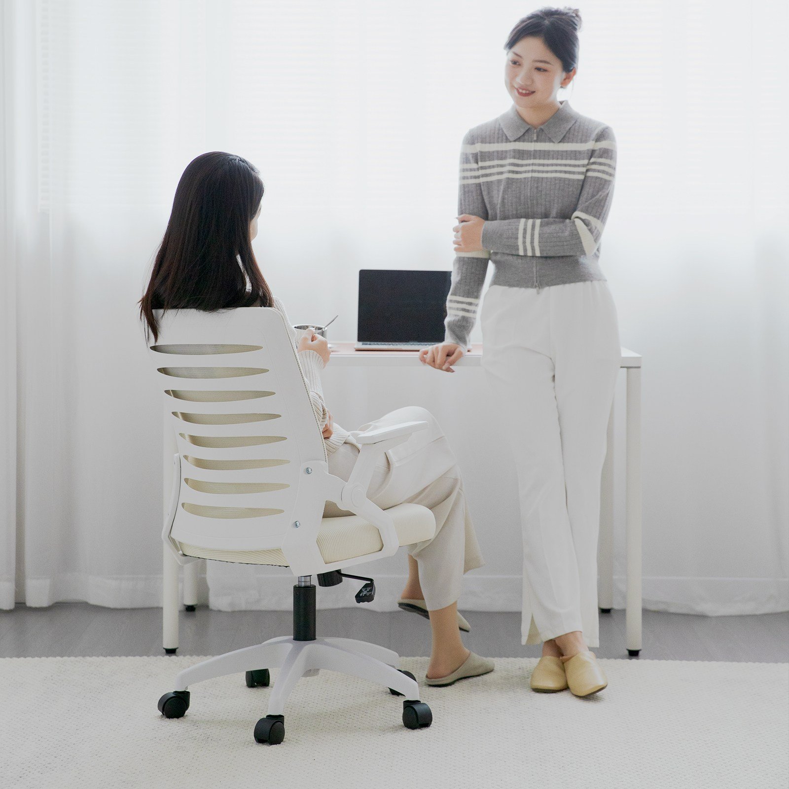 투에스리빙 사무용 푹신한 컴퓨터 의자, 화이트 그레이쿠폰할인 상세 이미지 1