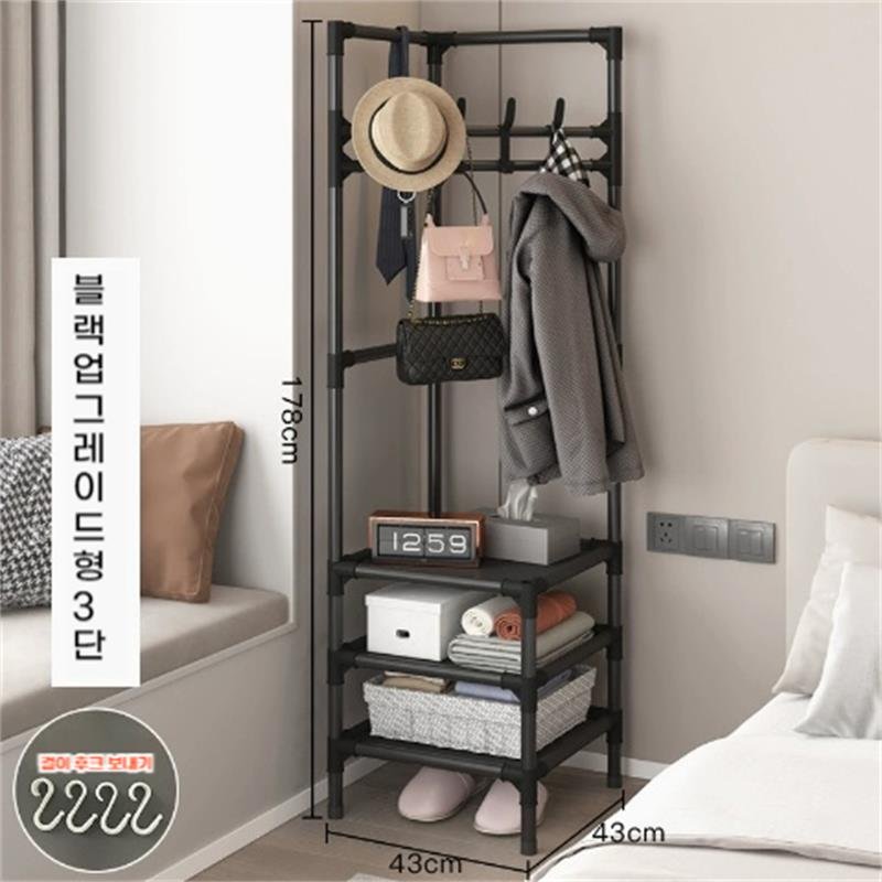 TixPra 침실 모서리 코트 선반 코너 삼각형 선반 옷걸이, 블랙 상세 이미지 1