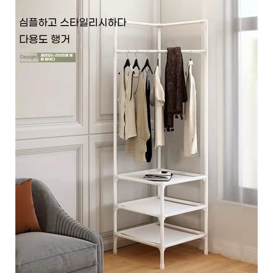 TixPra 침실 모서리 코트 선반 코너 삼각형 선반 옷걸이, 블랙 상세 이미지 2