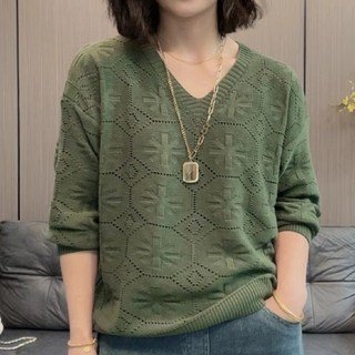 COSYEVNO 중년 엄마 긴팔 톱 가을 펀칭 트렌디 캐주얼 숏 니트 CXJzzs-0